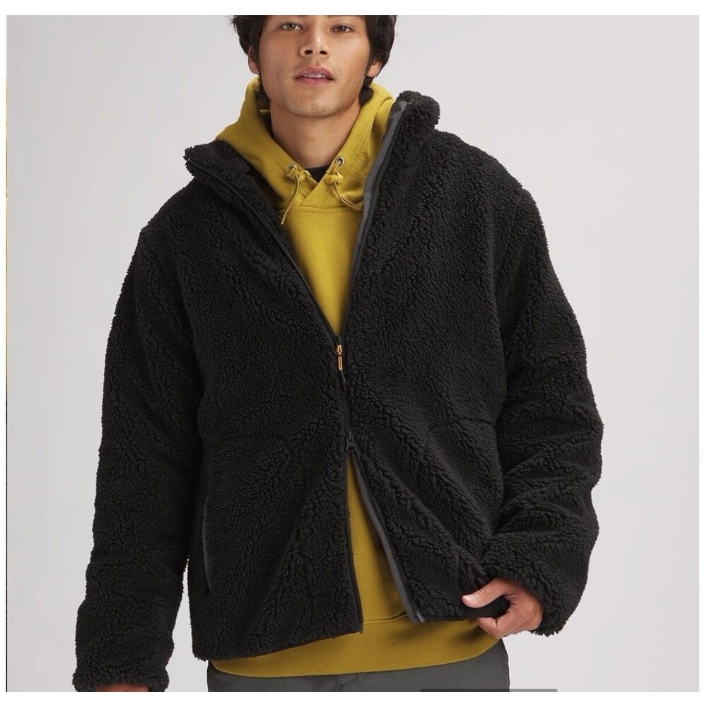 Stoic MTN Sherpa Jacket Mens Black Full Zip Fleece Outdoor Size Medium
